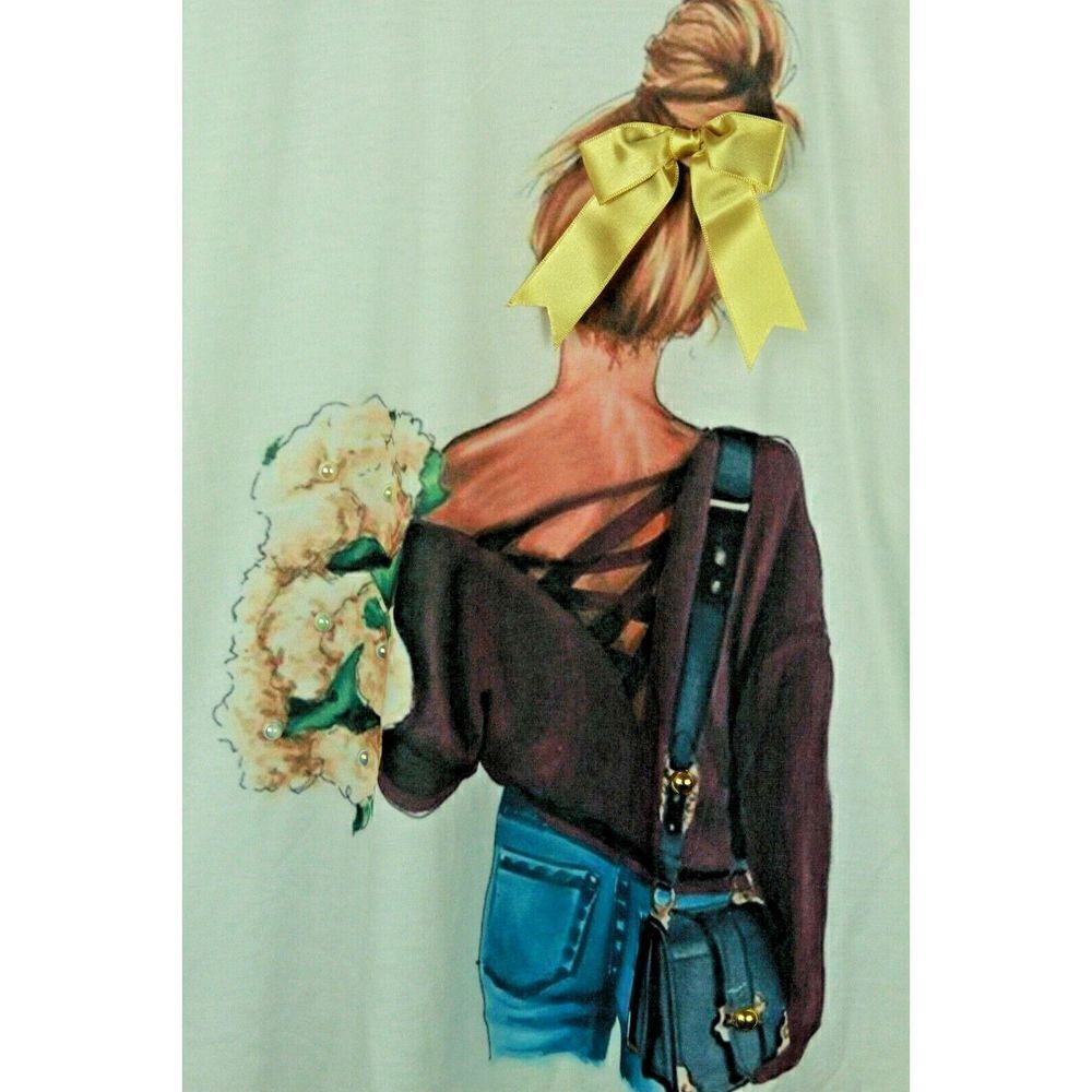 Paty Boutique T-Shirt Girl w/Flowers Bow Embellished Short Sleeve Cotton New